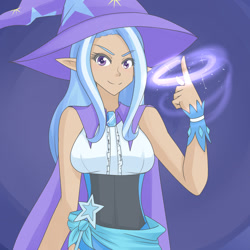 Size: 1280x1280 | Tagged: safe, artist:jonfawkes, imported from derpibooru, trixie, human, dark skin, elf ears, female, humanized, magic, solo