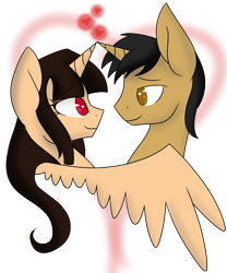 Size: 936x1127 | Tagged: safe, imported from derpibooru, oc, oc only, oc:handy hoofs, oc:spring beauty, alicorn, pony, unicorn, alicorn oc, couple, springhoofs