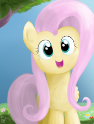 Size: 1160x1528 | Tagged: safe, artist:fladdrarblyg, artist:flutterstormreturns, deleted from derpibooru, imported from derpibooru, fluttershy, happy, smiling, solo, spring