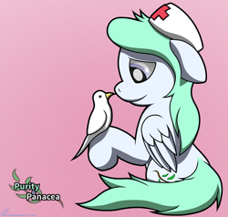 Size: 1280x1216 | Tagged: safe, artist:bluesparkks, imported from derpibooru, oc, oc only, oc:panacea, oc:purity, dove, banana, female, simple background