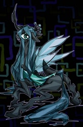 Size: 591x909 | Tagged: safe, artist:tyuubatu, imported from derpibooru, queen chrysalis, changeling, changeling queen, crown, female, jewelry, pixiv, regalia, solo