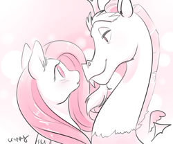 Size: 1200x1000 | Tagged: safe, artist:crappy, imported from derpibooru, discord, fluttershy, blushing, discoshy, female, male, shipping, straight