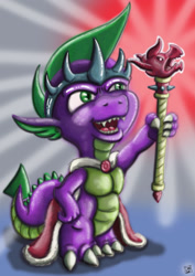 Size: 1024x1448 | Tagged: safe, artist:dinodraketakethecake, imported from derpibooru, spike, cape, clothes, crown, king, male, royalty, scepter, solo