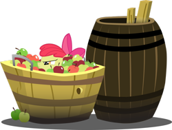 Size: 900x682 | Tagged: safe, artist:agryx, imported from derpibooru, apple bloom, apple, barrel, hiding, lurking