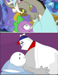 Size: 542x703 | Tagged: safe, imported from derpibooru, discord, spike, make new friends but keep discord, season 5, comparison, homestar runner, mind blown, reference, spoiler, strong sad