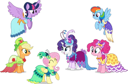 Size: 6064x4000 | Tagged: safe, artist:ambassad0r, imported from derpibooru, applejack, fluttershy, pinkie pie, rainbow dash, rarity, twilight sparkle, alicorn, earth pony, pegasus, pony, unicorn, make new friends but keep discord, absurd resolution, clothes, dress, female, gala dress, grand galloping gala, mane six, mare, simple background, transparent background, twilight sparkle (alicorn), vector