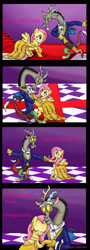 Size: 1550x4283 | Tagged: safe, artist:raggyrabbit94, imported from derpibooru, discord, fluttershy, beauty and the beast, clothes, comic, comic strip, crossover, discoshy, female, male, shipping, straight