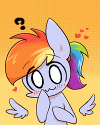 Size: 800x1000 | Tagged: safe, artist:joycall6, imported from derpibooru, rainbow dash, :3, blushing, cute, dashabetes, female, floating wings, melancholy of haruhi suzumiya, nyoro-n, question mark, solo, wingboner