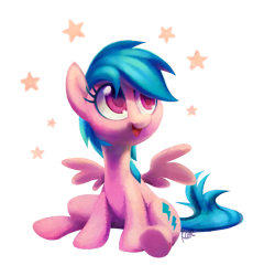 Size: 1121x1216 | Tagged: safe, artist:dawnfire, imported from derpibooru, firefly, pony, colored pupils, female, g1, g1 to g4, g4, generation leap, looking up, open mouth, signature, simple background, sitting, smiling, solo, spread wings, stars, transparent background