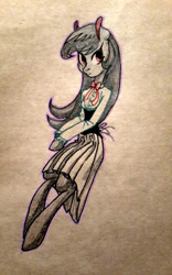 Size: 500x800 | Tagged: safe, artist:murzik-teijiro, imported from derpibooru, octavia melody, semi-anthro, clothes, dress, female, solo, traditional art