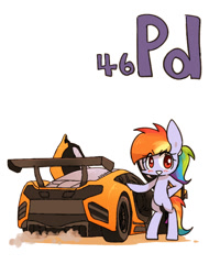 Size: 800x1000 | Tagged: safe, artist:joycall6, imported from derpibooru, part of a set, rainbow dash, pegasus, pony, series:joycall6's periodic table, bipedal, blushing, car, chemistry, female, hypercar, mare, mclaren, mclaren mp4-12c, palladium, periodic table, smiling, solo, supercar, vehicle