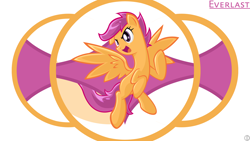 Size: 1920x1080 | Tagged: safe, artist:danmakuman, artist:omniscient-duck, imported from derpibooru, scootaloo, pegasus, pony, circles, female, floating, solo, vector, wallpaper