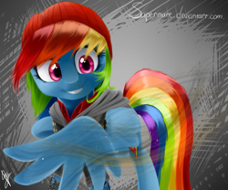 Size: 1181x984 | Tagged: safe, artist:supermare, imported from derpibooru, rainbow dash, beanie, crossover, delsin rowe, female, hat, infamous, infamous second son, solo, video game