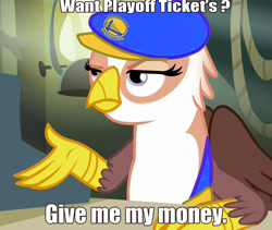 Size: 1214x1024 | Tagged: safe, edit, edited screencap, imported from derpibooru, screencap, gimme moore, griffon, the lost treasure of griffonstone, exploitable meme, golden state warriors, grammar error, grocers' apostrophe, image macro, meme, misspelling, nba