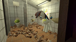 Size: 1280x720 | Tagged: safe, imported from derpibooru, oc, oc only, oc:breezy, 3d, bathroom, blank flank, clothes, context is for the weak, doll, gmod, scarf, solo, toilet, wat, watermelon, wide eyes