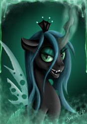 Size: 1680x2400 | Tagged: safe, artist:ligvin, imported from derpibooru, queen chrysalis, changeling, changeling queen, crown, female, jewelry, magic, regalia, solo