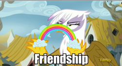 Size: 496x268 | Tagged: safe, edit, edited screencap, imported from derpibooru, screencap, gilda, griffon, the lost treasure of griffonstone, female, friendship, idiot box, rainbow, solo, spongebob squarepants