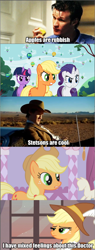 Size: 640x1688 | Tagged: safe, imported from derpibooru, screencap, applejack, rarity, smart cookie, twilight sparkle, parasprite, apple, cowboy hat, doctor who, hat, stetson