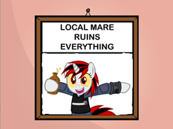 Size: 500x373 | Tagged: safe, imported from derpibooru, oc, oc only, oc:blackjack, pony, unicorn, fallout equestria, fallout equestria: project horizons, alcohol, bottle, clothes, everything is ruined, fanfic, fanfic art, female, hooves, horn, jumpsuit, local mare ruins everything, mare, open mouth, pipbuck, queen whiskey, solo, teeth, text, vault suit, whiskey