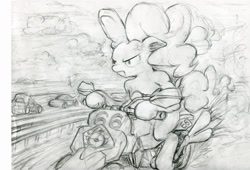 Size: 1814x1236 | Tagged: safe, artist:gezawatt, imported from derpibooru, pinkie pie, angry, dubstep, manly, masculine, monochrome, sketch, traditional art