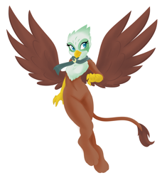 Size: 2984x3172 | Tagged: safe, artist:ambris, imported from derpibooru, greta, anthro, griffon, the lost treasure of griffonstone, clothes, colored pupils, female, scarf, simple background, solo, white background