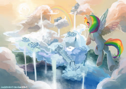 Size: 800x571 | Tagged: dead source, safe, artist:reddwin, imported from derpibooru, rainbow dash, cloudsdale, female, scenery, solo