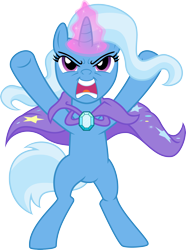 Size: 3000x4032 | Tagged: safe, artist:jeatz-axl, artist:kp-shadowsquirrel, imported from derpibooru, trixie, pony, absurd resolution, angry, bipedal, brooch, cape, clothes, female, jewelry, simple background, solo, transparent background, trixie's brooch, trixie's cape, vector