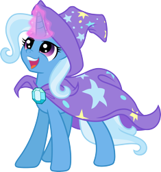 Size: 3000x3186 | Tagged: safe, artist:jeatz-axl, artist:kp-shadowsquirrel, imported from derpibooru, trixie, pony, unicorn, brooch, cape, clothes, female, happy, high res, jewelry, mare, simple background, smiling, solo, transparent background, trixie's brooch, trixie's cape, vector