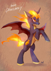 Size: 800x1120 | Tagged: safe, artist:reddwin, imported from derpibooru, alicorn, charizard, pony, bat wings, bipedal, mane of fire, mega charizard y, pokémon, ponified, shiny