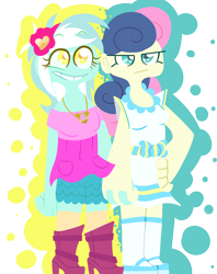 Size: 1900x2400 | Tagged: safe, artist:rrosey89, imported from derpibooru, bon bon, lyra heartstrings, sweetie drops, equestria girls, bon bon is not amused, duo