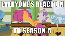 Size: 610x343 | Tagged: safe, edit, edited screencap, imported from derpibooru, screencap, scootaloo, silver spoon, sweetie belle, family appreciation day, season 5, background pony strikes again, bored, downvote bait, drama bait, image macro, meme, op is a duck, op is trying to start shit, ponyville schoolhouse, reaction image, sleeping