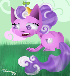 Size: 500x542 | Tagged: safe, artist:merienvip, imported from derpibooru, screwball, cat, crying, hat, propeller hat, species swap, swirly eyes