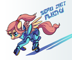 Size: 3600x3000 | Tagged: safe, artist:docwario, imported from derpibooru, fluttershy, pony, crossover, female, high res, metroid, samus aran, solo, zero suit