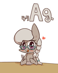 Size: 800x1000 | Tagged: safe, artist:joycall6, imported from derpibooru, part of a set, silver spoon, series:joycall6's periodic table, :p, argentum, blushing, chemistry, female, glasses, heart, licking lips, literal silver spoon, periodic table, pun, silver, silverware, solo, tongue out