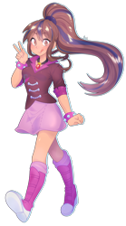 Size: 1067x1920 | Tagged: safe, artist:deerieres, imported from derpibooru, sonata dusk, human, alternate hair color, clothes, female, human coloration, humanized, natural hair color, peace sign, skirt, solo, tongue out