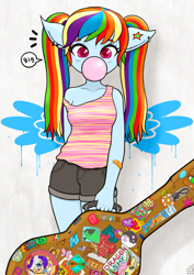 Size: 1535x2168 | Tagged: safe, artist:sigpi, imported from derpibooru, rainbow dash, anthro, ambiguous facial structure, bubblegum, clothes, female, solo, tanktop