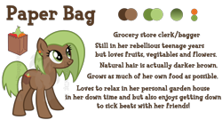Size: 4510x2441 | Tagged: safe, artist:partylikeanartist, imported from derpibooru, oc, oc only, oc:paper bag, adoptable, fruit, paper bag, piercing, reference sheet, simple background, solo, transparent background, watermark