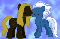 Size: 1305x847 | Tagged: safe, artist:m00nstonee, imported from derpibooru, night glider, oc, oc:mellow rhythm, canon x oc, female, kissing, male, shipping, show accurate, straight