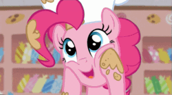 Size: 763x424 | Tagged: safe, imported from derpibooru, screencap, pinkie pie, pony, the lost treasure of griffonstone, animated, bust, cheek squish, chef's hat, cute, diapinkes, excited, female, hat, ponk, portrait, reversed, solo, squishy cheeks, toque