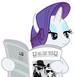 Size: 578x600 | Tagged: safe, imported from derpibooru, dj pon-3, octavia melody, rarity, vinyl scratch, cat, earth pony, pony, unicorn, background pony, blues brothers, female, foal free press, mare, newspaper