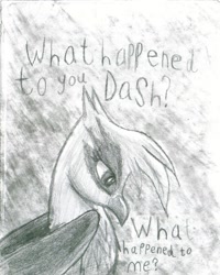 Size: 1096x1368 | Tagged: safe, artist:sparkafterdark, imported from derpibooru, gilda, griffon, female, monochrome, sad, solo, traditional art