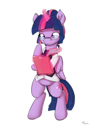 Size: 1250x1625 | Tagged: safe, artist:alasou, imported from derpibooru, twilight sparkle, alicorn, pony, alternate hairstyle, bipedal, book, bottomless, clothes, cute, female, glasses, levitation, magic, mare, necktie, quill, shirt, simple background, solo, telekinesis, transparent background, twiabetes, twilight sparkle (alicorn), vest