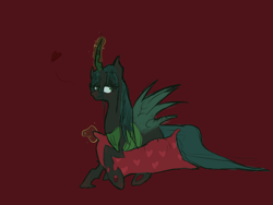 Size: 2000x1500 | Tagged: safe, artist:vahila, imported from derpibooru, queen chrysalis, female, heart, pillow, simple background, solo