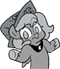 Size: 60x69 | Tagged: safe, artist:egophiliac, imported from derpibooru, princess luna, moonstuck, cartographer's cap, emoticon, female, filly, grayscale, hat, monochrome, reaction image, shrug, simple background, solo, woona