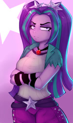 Size: 540x900 | Tagged: safe, artist:drbdnv, imported from derpibooru, aria blaze, equestria girls, rainbow rocks, clothes, female, gem, looking at you, pants, siren gem, solo, stars