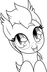 Size: 351x534 | Tagged: safe, artist:stoic5, imported from derpibooru, oc, oc only, oc:mostyn, bat pony, pony, bust, ear fluff, fangs, female, mare, monochrome, open mouth, simple background, solo, white background