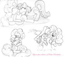 Size: 1024x890 | Tagged: safe, artist:rat-patooty, imported from derpibooru, pinkie pie, oc, clopin trouillefou, crossover, hug, hunchback of notre dame, monochrome, sketch dump, the hunchback of notre dame, traditional art