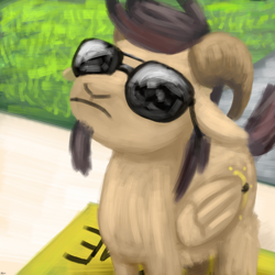 Size: 1000x1000 | Tagged: safe, artist:unsavorydom, imported from derpibooru, goat, pegasus, pony, doormat, goatee, goatified, mlpgdraws, solo, species swap, sunglasses