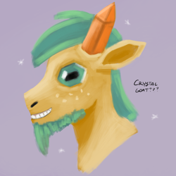 Size: 1000x1000 | Tagged: safe, artist:unsavorydom, imported from derpibooru, atomic crystal, beta particle, neighls bohr, crystal pony, goat, pony, goatified, grin, mlpgdraws, portrait, smiling, solo, species swap