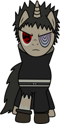 Size: 624x1280 | Tagged: safe, artist:lancerdarksoul, imported from derpibooru, pony, unicorn, angry, clothes, crossover, looking at you, mangekyo sharingan, naruto, ponified, rinnegan, simple background, solo, torn clothes, transparent background, uchiha obito